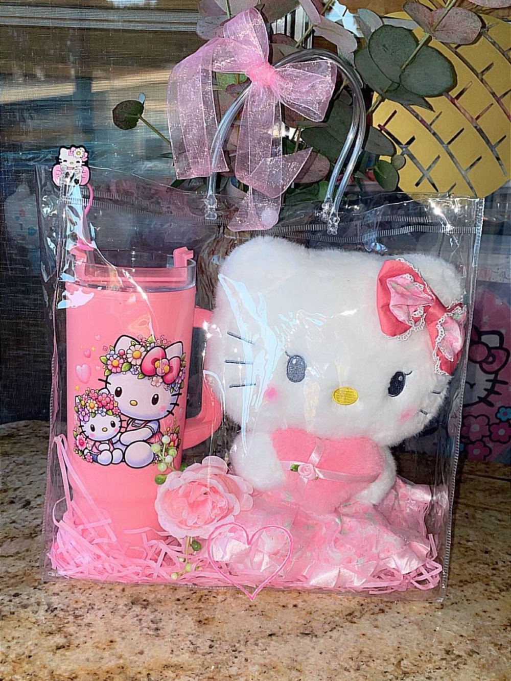 Hello Kitty Pink Plush Gift Set with Pink Tumbler